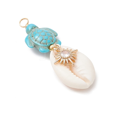 4Pcs 4 Styles Natural Cowrie Shell & Dyed Synthetic Turquoise Turtle Copper Wire Wrapped Pendants PALLOY-JF04035-01-1