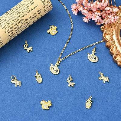 10Pcs 5 Styles Autumn Theme Brass Micro Pave Clear & Black Cubic Zirconia Charms KK-CJ0004-21-1