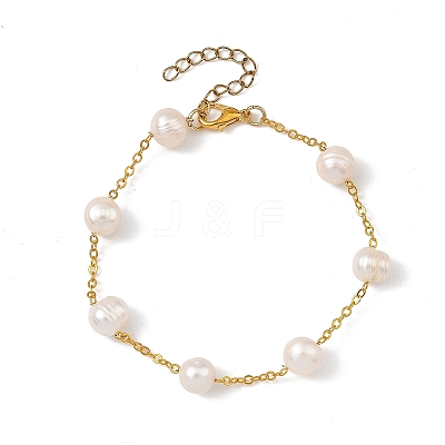Natural Cultured Freshwater Pearl Potato Beaded Chain Bracelets BJEW-JB14270-1