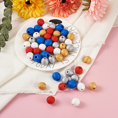 50Pcs 5 Styles Painted Natural Wood Beehive European Beads WOOD-FW0001-01-1