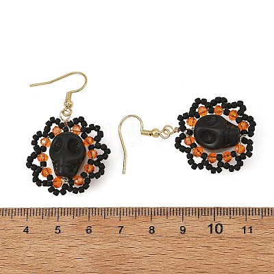Halloween Gothic Synthetic Turquoise Skull Dangle Earrings EJEW-MZ00807-1