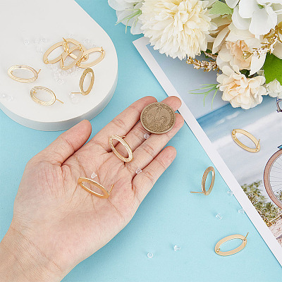 12Pcs Brass Hollow Out Oval Stud Earring Findings KK-BC0011-01-1