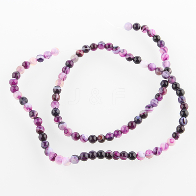 Natural Striped Agate/Banded Agate Round Bead Strands G-E231-06-1