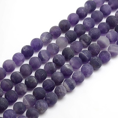 Frosted Natural Amethyst Round Bead Strands LS-G-M064-4mm-13-1