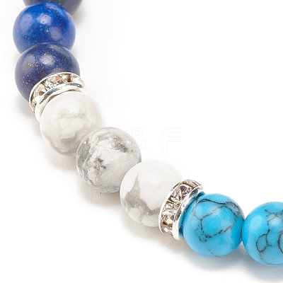 Natural & Synthetic Mixed Gemstone Round Beaded Stretch Bracelet for Women BJEW-JB08336-1