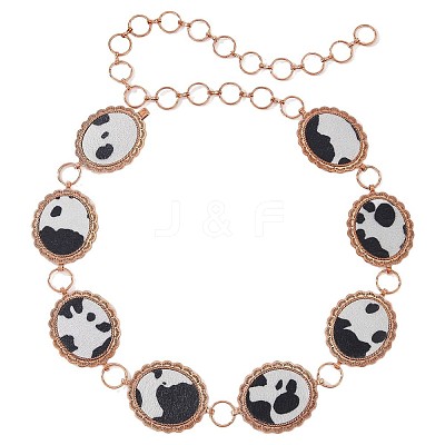 Alloy with Imitation Leather Cow Print Oval Link Chain Waist Belly Chains for Women FS-WGD408C-03-1