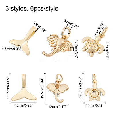 18Pcs 3 Style Brass Charms KK-CA0001-52G-1