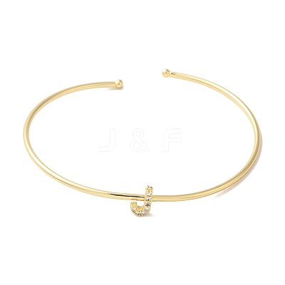 Rack Plating Brass Micro Pave Clear Cubic Zirconia Letter Open Cuff Bangles BJEW-A018-01G-J-1