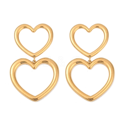 304 Stainless Steel Hollow Heart Dangle Stud Earrings EJEW-Z096-03G-1