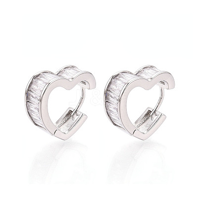 Brass Micro Pave Clear Cubic Zirconia Heart Hoop Earrings EJEW-T048-27P-1