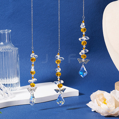 3Pcs Leaf Glass Hanging Suncatchers HJEW-TADJ0015-1