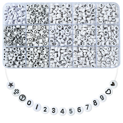 900Pcs 15 Styles White and Black Acrylic Beads SACR-YW0001-67-1