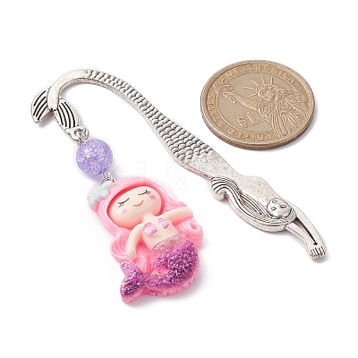 Mermaid Resin Pendant Bookmarks AJEW-JK00269-04-1