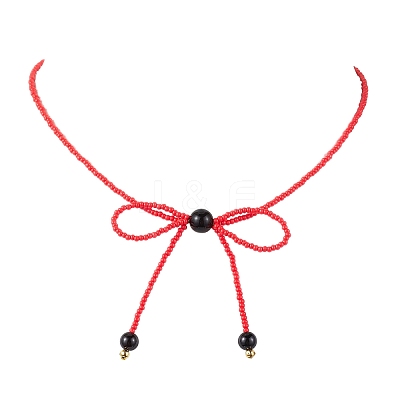 Glass Seed Pendant Necklaces for Women NJEW-MZ00031-03-1