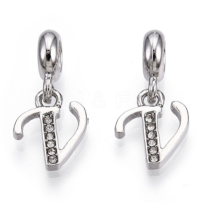 Platinum Rack Plating Alloy Rhinestone European Dangle Charms PALLOY-T048-36P-V-1