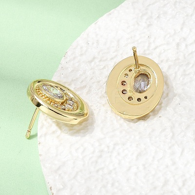 Brass Micro Pave Cubic Zirconia Stud Earrings EJEW-G471-13G-01-1