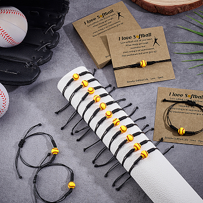 60Pcs Baseball Acrylic Braided Bead Bracelets BJEW-WA0001-05-1