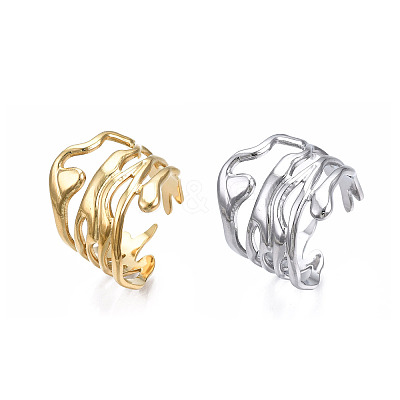 304 Stainless Steel Wave Open Cuff Ring RJEW-T023-31-1
