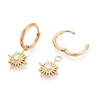 Snowflake 304 Stainless Steel White Jade Hoop Earrings EJEW-T047-15G-1