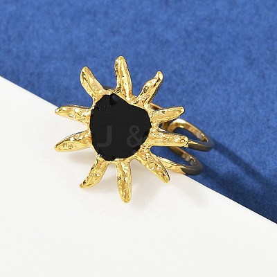 Heart Sun 304 Stainless Steel Enamel Finger Rings for Women RJEW-G355-08G-1