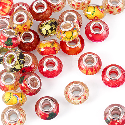30Pcs Printed Transparent Resin European Beads RESI-TADJ0001-03J-1