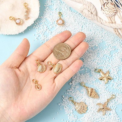 10Pcs 10 Styles Ocean Theme Alloy with Plastic Pearl European Dangle Charms PALLOY-YW00089-1