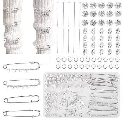 8Pcs 4 Styles Iron Rhinestone Safety Pins FIND-TA0008-81-1