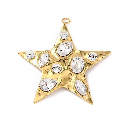 304 Stainless Steel Cubic Zirconia Pendants X-STAS-Z182-07G-03-1