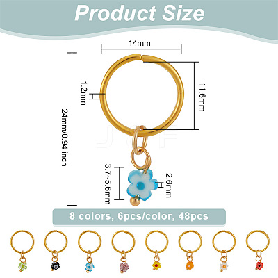 24Pcs 8 Colors Handmade Millefiori Glass & Iron Braiding Hair Pendants Decoration Clips OHAR-AB00009-1
