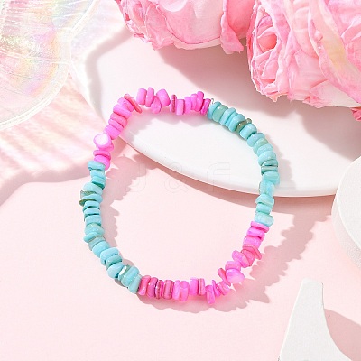 Dyed Natural Freshwater Shell Beads Stretch Bracelets for Men Women BJEW-JB12477-02-1