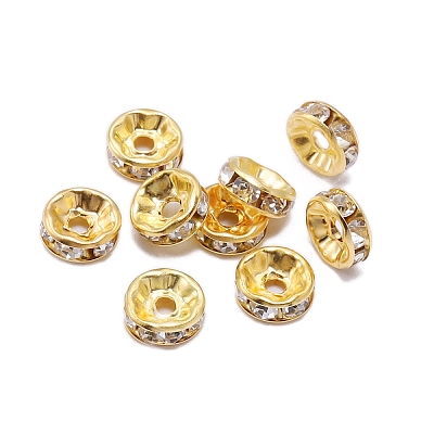 Rondelle Brass Rhinestone Spacer Beads FS-WG29681-07-1