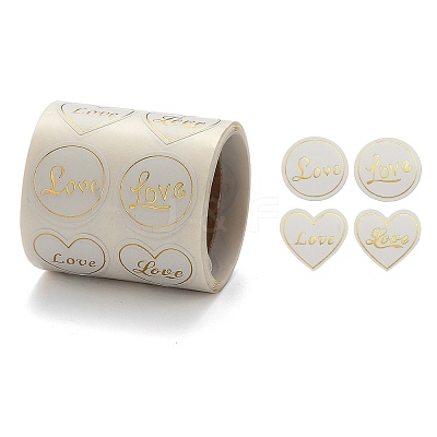 Heart and Flat Round with Word Love Valentine's Stickers Self Adhesive Tag Labels X-DIY-E023-05-1