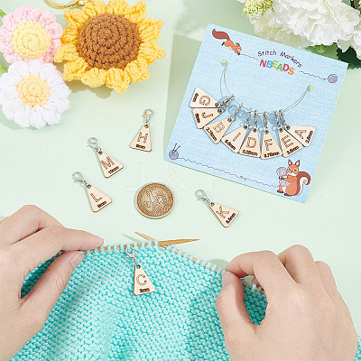 13Pcs 13 Style Triangle with Letter L~M Wood Pendant Locking Stitch Markers HJEW-AB00640-1