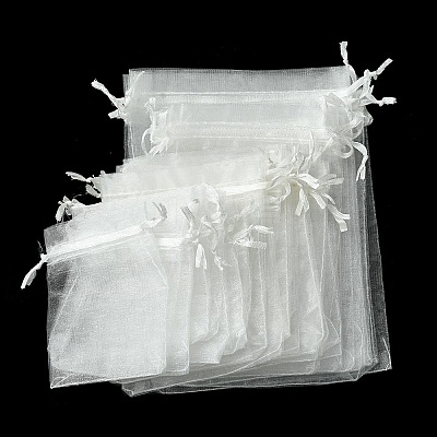30Pcs 4 Styles Rectangle Organza Bags Jewellery Storage Pouches Wedding Favour Party Mesh Drawstring Gift OP-FS0001-01C-1