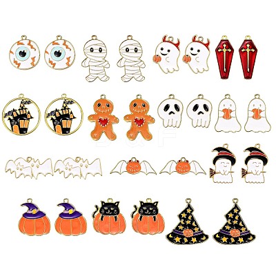 28Pcs 14 Styles Halloween Theme Alloy Enamel Pendants ENAM-SZ0001-63LG-1