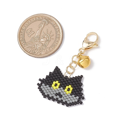 Handmade Glass Seed Beaded Cat Head Shape Pendants Decorations HJEW-MZ00366-01-1