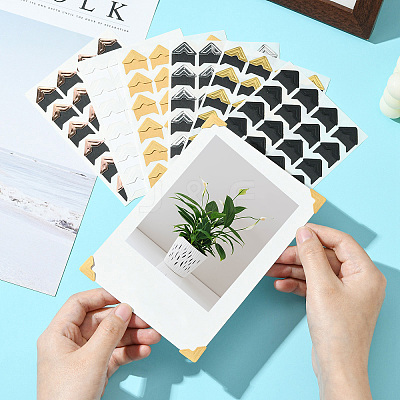 12Pcs 6 Styles Retro Hot Stamping Paper Photo Corner Self-Adhesive Stickers AJEW-CJ0001-53-1