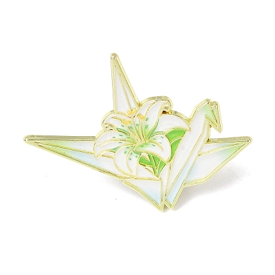 Paper Crane & Lily Flower Alloy Enamel Pin Backs for Clothes for Women JEWB-F043-02B-1