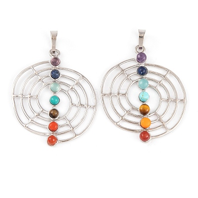 Chakra Natural Tiger Eye & Natural Lapis Lazuli & Natural Carnelian & Synthetic Turquoise & Glass Pendants G-NH0025-10P-1