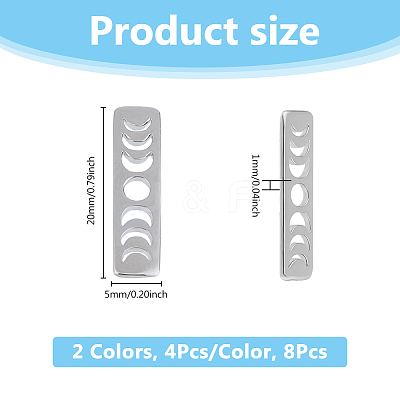 8Pcs 2 Colors Brass Moon Phase Bar Pendants KK-DC0004-23-1