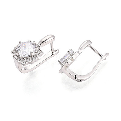 Brass Micro Pave Clear Cubic Zirconia Flower Hoop Earrings EJEW-T048-33P-1