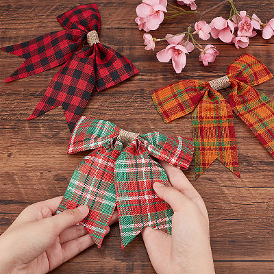 8Pcs 8 Colors Christmas Theme Imitation Linen Bowknot Ornament Accessories DIY-CA0004-34-1