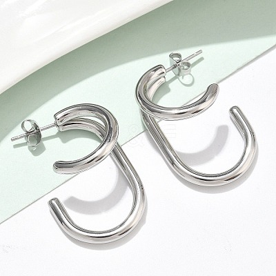 304 Stainless Steel Two-layer C-Shaped Stud Earrings EJEW-Z098-18P-1