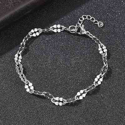 304 Stainless Steel Dapped Chains Bracelets for Women BJEW-D466-08C-P-1