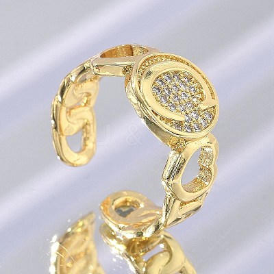 Brass Micro Pave Clear Cubic Zirconia Open Cuff Rings for Women RJEW-K289-02G-C-1