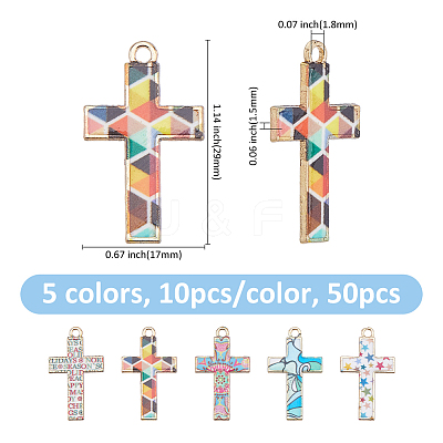 50Pcs 5 Colors Alloy Mosaic Style Pendants ENAM-FH0001-99-1