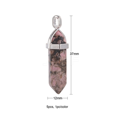 5Pcs 5 Style Natural Gemstone Pointed Pendants G-FS0001-26-1