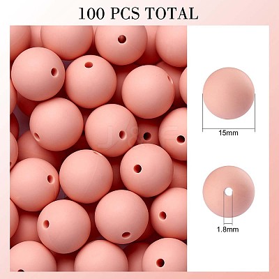 100Pcs Silicone Beads Round Rubber Bead 15MM Loose Spacer Beads for DIY Supplies Jewelry Keychain Making JX469A-1