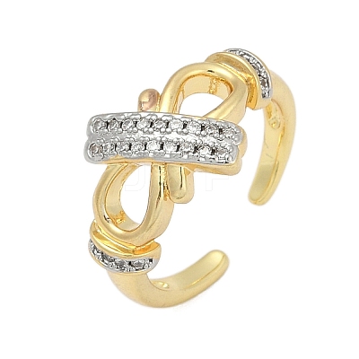 Brass Micro Pave Cubic Zirconia Open Cuff Ring for Women RJEW-F177-03GP-13-1