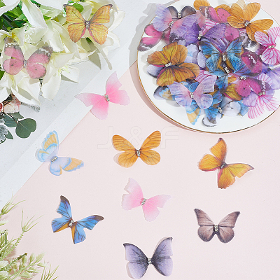 60Pcs 12 Styles 3D Gauze Butterfly Ornament Accessories FIND-SP0020-64B-1